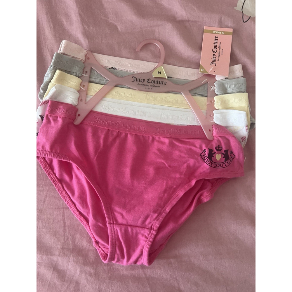 JUICY COUTURE Panty Set 5-Pack GIRLS SIZE Medium Pink Grey Scottie Logo Kids NWT